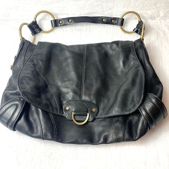 Ellen Tracy Black Leather Summer Satchel/Shoulder Bag - Picture 1 of 6